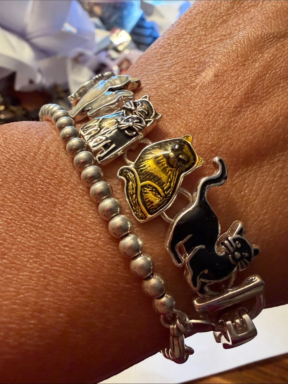Adorable Enamel Cat Charm Bracelet